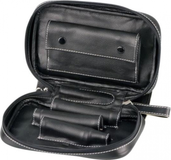 PASSATORE Pfeifentasche Leder schwarz mit Überschlag 3er