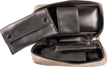 Preview: Pfeifentasche Lederoptik grau marmoriert 2er Überschlag, Tabakbeutel, Magnetverschluss