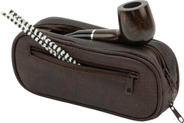 Preview: Pfeifentasche Leder braun antik Snake print 2er Zipperfach Rückseite