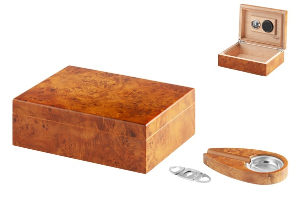 Angelo Humidor Set Wurzelholz-Optik 24x18x8cm